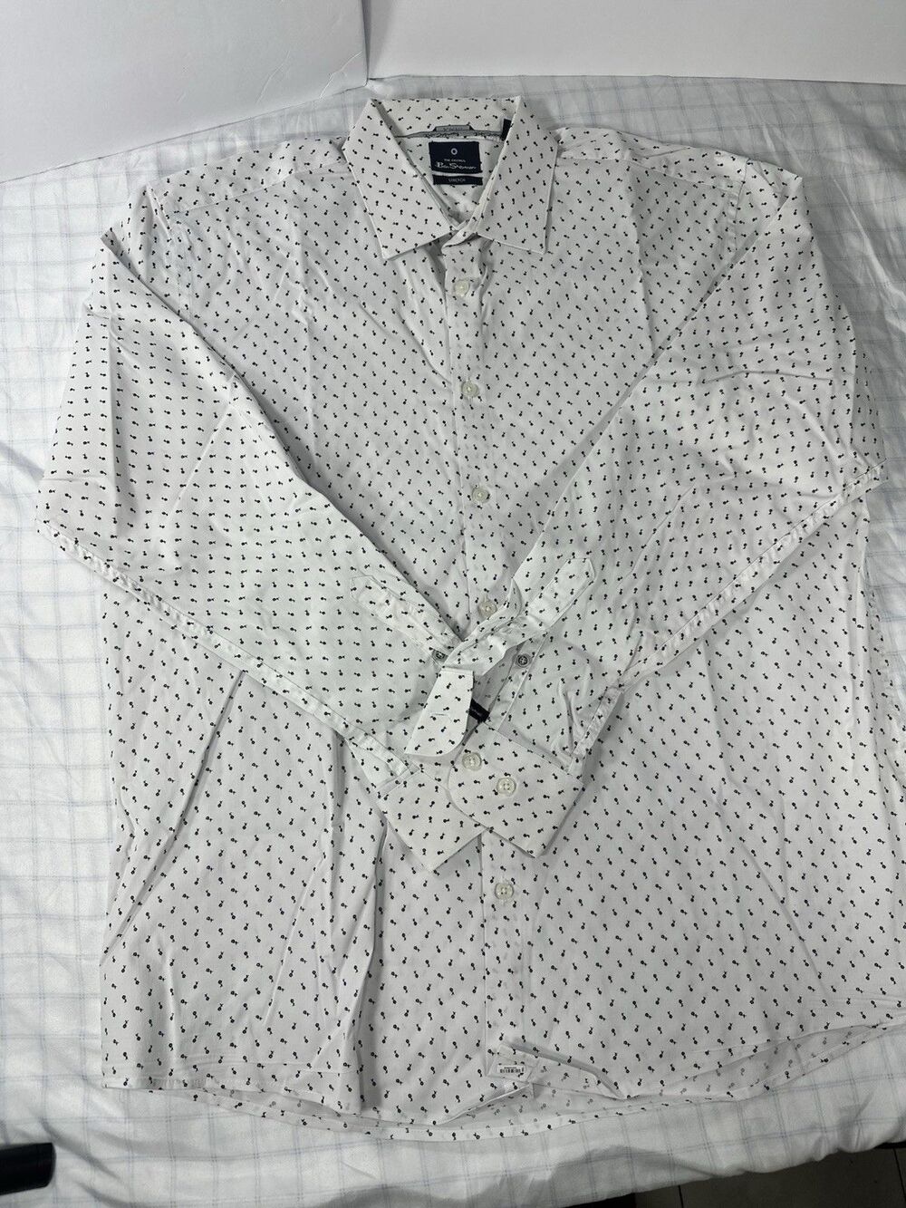 Ben Sherman Shirt Mens XL 17-17.5 34/35 Slim Fit Stretch White Floral Print LS